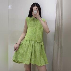 NWT Zara Lime Green Tweed Sleeveless Dress Size Medium